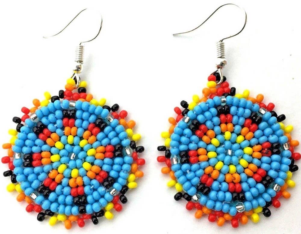 BEADS CORNER - Handmade Beaded Cute Round Turquoise Blue Earrings