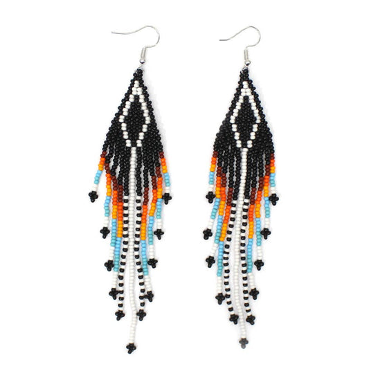 BEADS CORNER - Handmade Beaded Native Style Black Multi-Color Hook Earrings