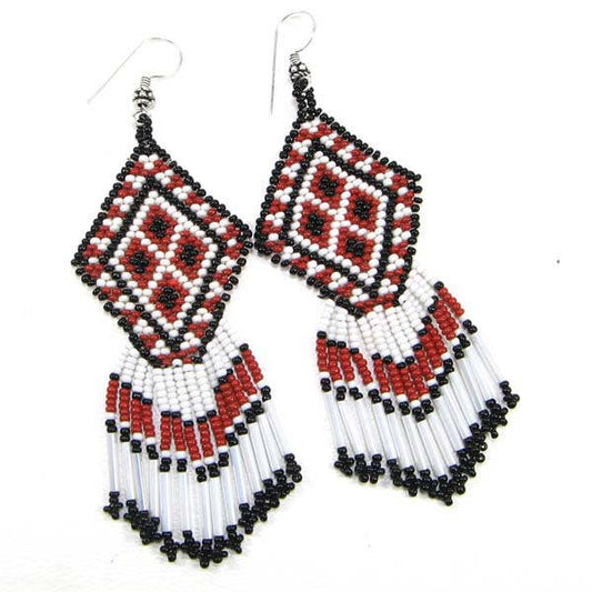 Brown White Black Four Square Earrings