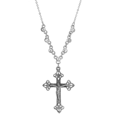 1928 Jewelry - Symbols Of Faith Crucifix Crystal Accent Necklace 16" + 3"