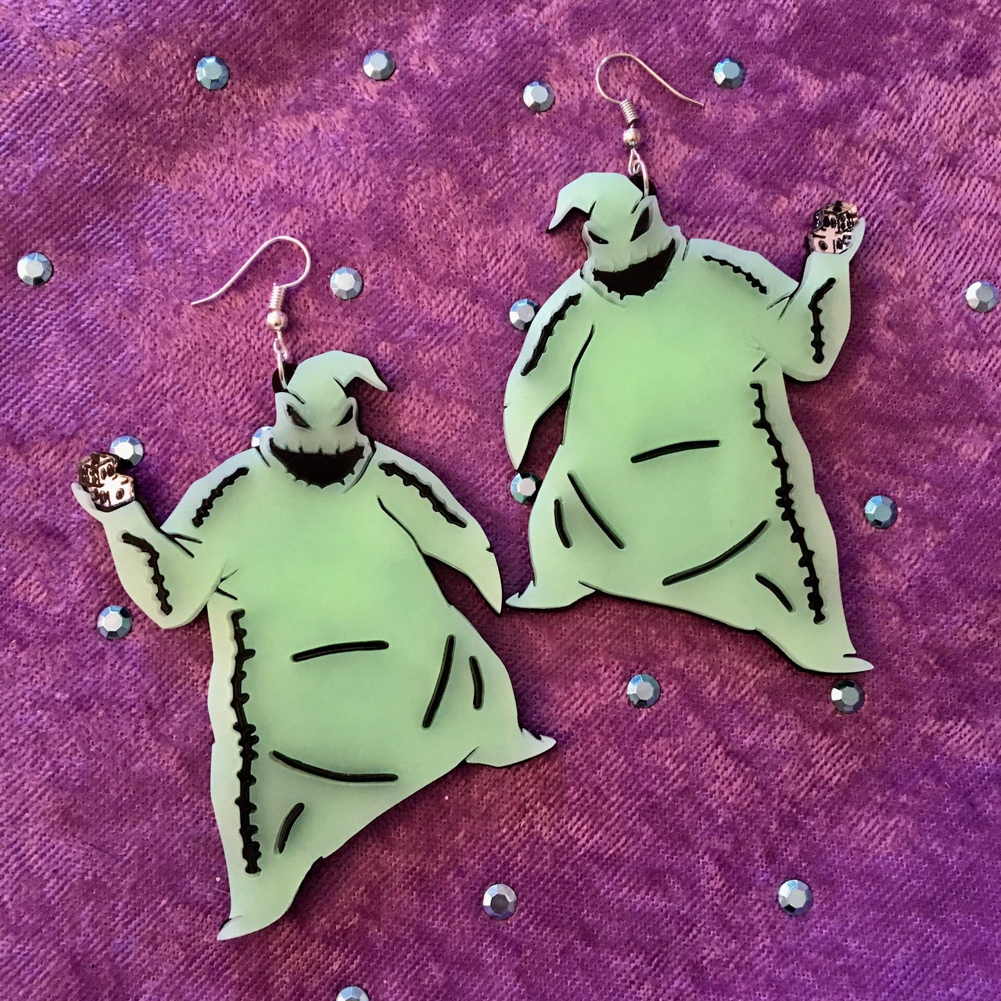 Oogie Boogie Earrings, Laser Cut Acrylic, Plastic Jewelry