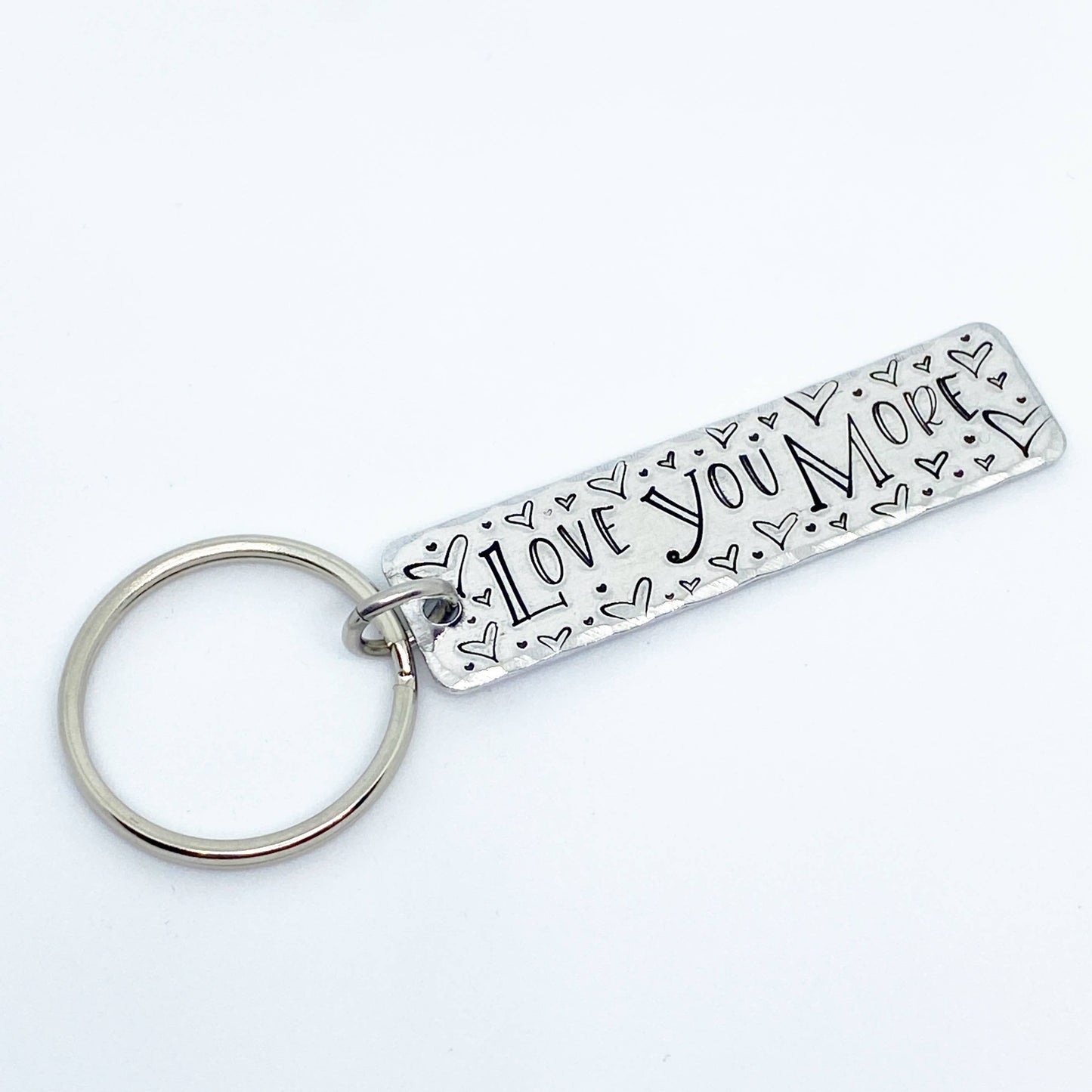 Love You More Hand-stamped Simple Tag Keychain