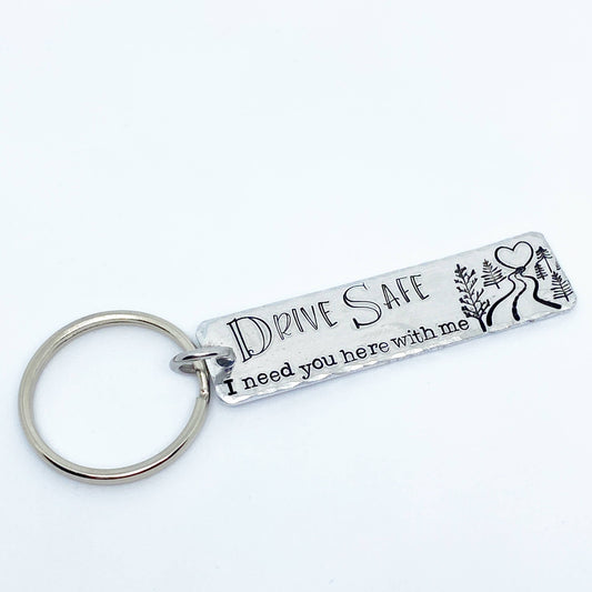 Drive Safely Hand-stamped Simple Tag Keychain