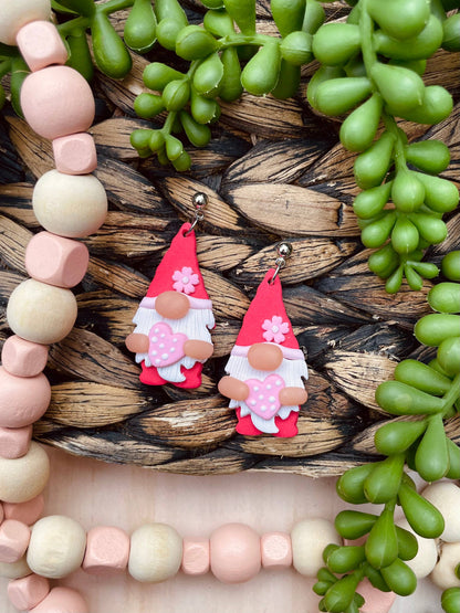 Valentines Day gnome clay dangle earrings