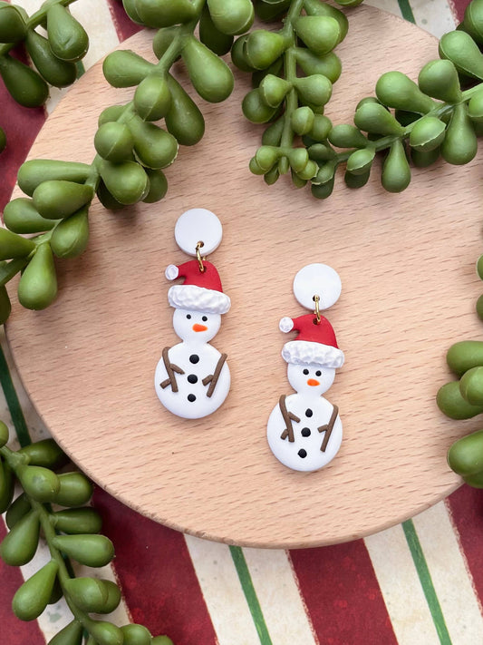 Snowman Christmas winter clay dangle earrings