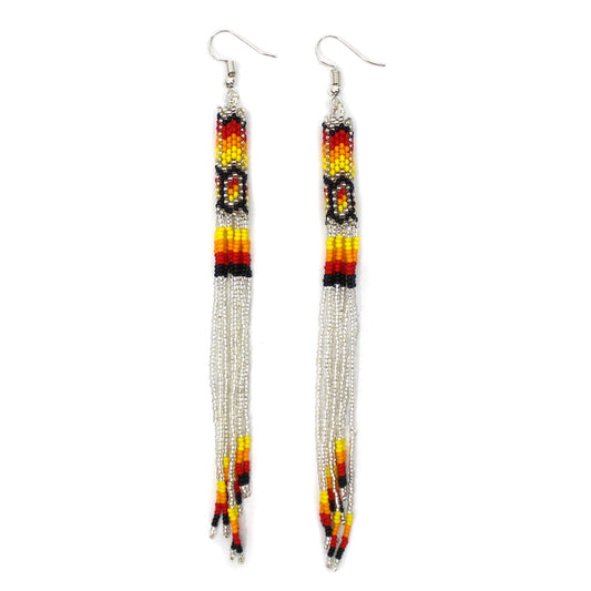 BEADS CORNER - Handmade Beaded Silver Extra long Native style earrings