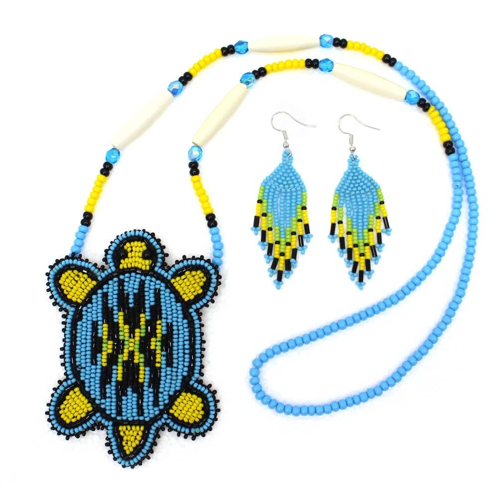 New Handmade Black Blue Turtle Long Necklace Earring Set