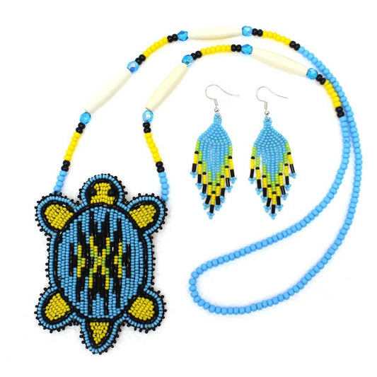 New Handmade Black Blue Turtle Long Necklace Earring Set