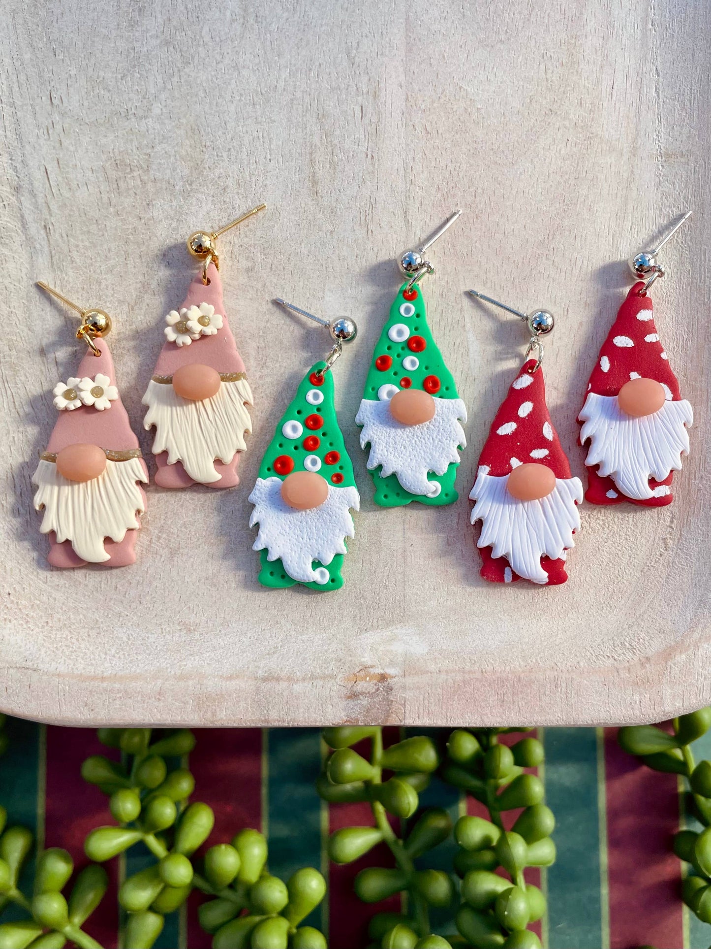 Cute Christmas gnome clay dangle earrings
