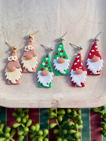 Cute Christmas gnome clay dangle earrings