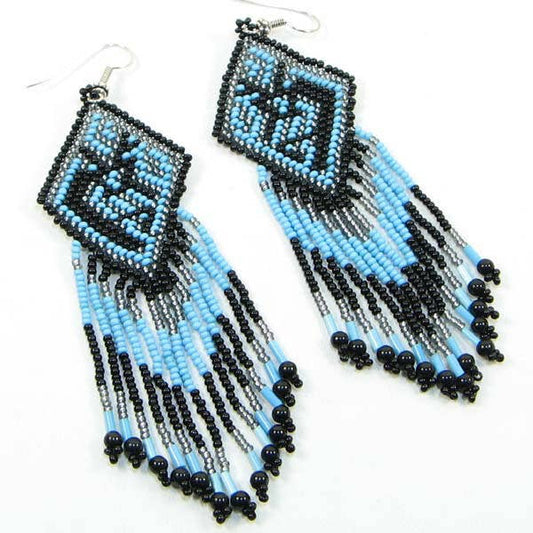 Handmade Beaded Turquoise Blue Seed Bead Kokopelli Earrings