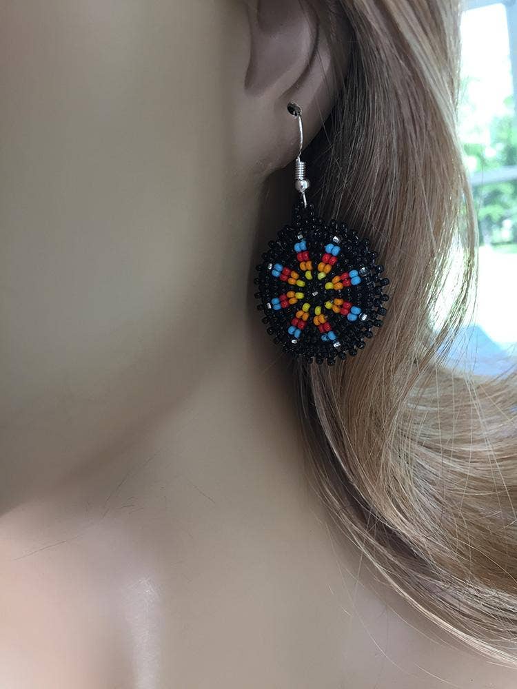 Handmade Beaded Cute Round Black Earrings