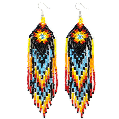 BEADS CORNER - Handmade Beaded Native Style Black Star Sun Color Hook Earrings