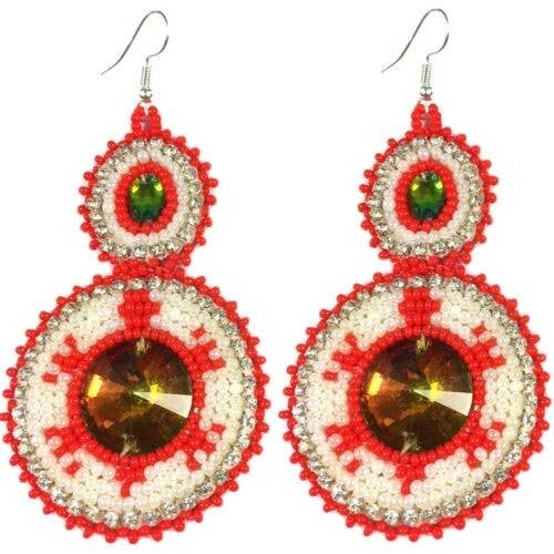 BEADS CORNER - Handmade Beaded Off White Red Turtle Dangle Fashion Hook Earrings