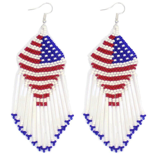 American Patriotic Colors Red Blue White Seed Bead Earrings