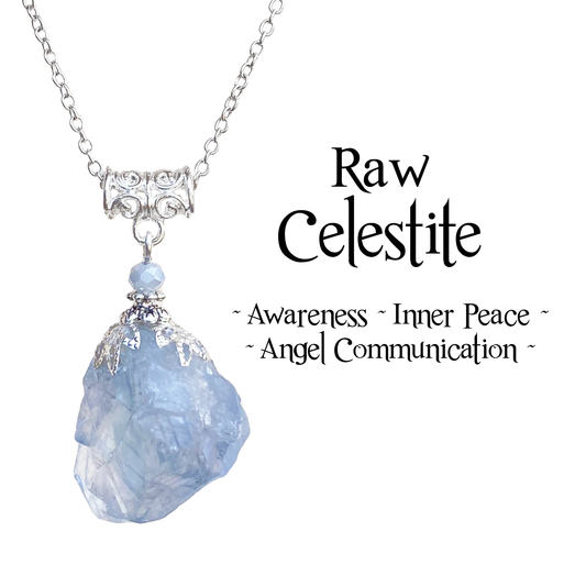 Raw Celestite Pendant, Angelic Communication Healing Energy