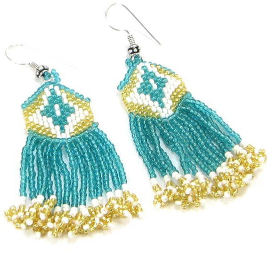 Teal and Gold Beaded Earrings