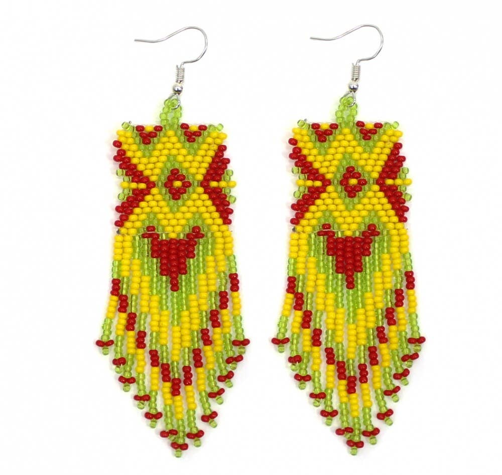 Green Red Handmade Beaded Earrings