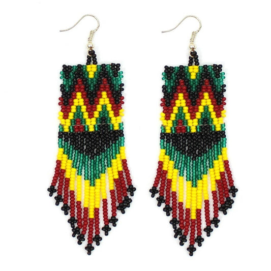 BEADS CORNER - Handmade Beaded Multicolored Seed Bead Native Style Earrings