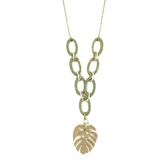 Sachi Calming Sage Collection Necklace - Monstera Leaf Charm