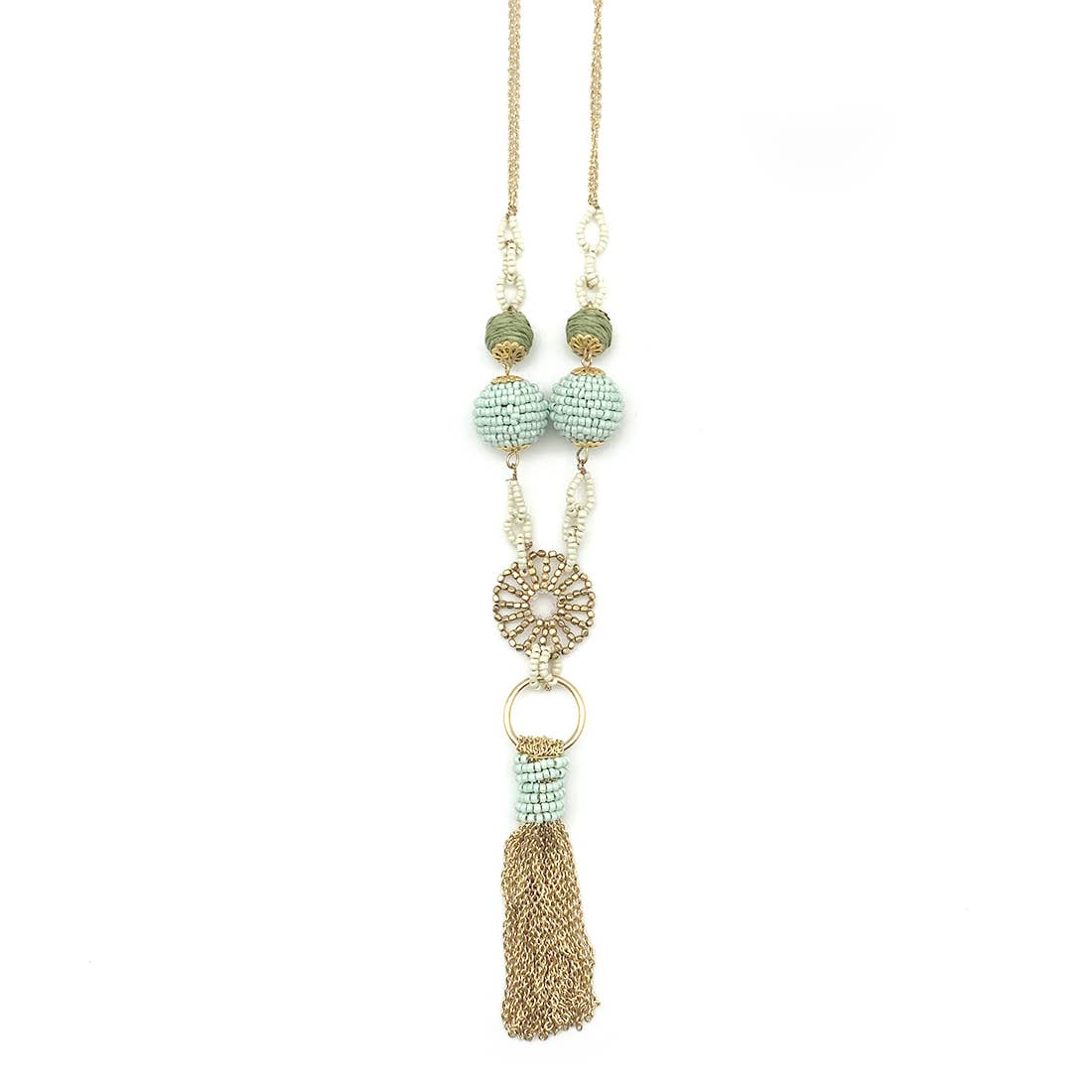 Sachi Calming Sage Collection Necklace - Chain Tassel, Beads