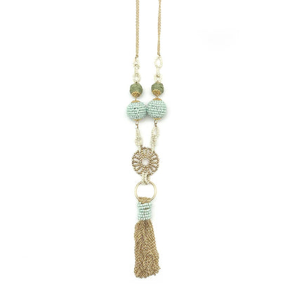 Sachi Calming Sage Collection Necklace - Chain Tassel, Beads