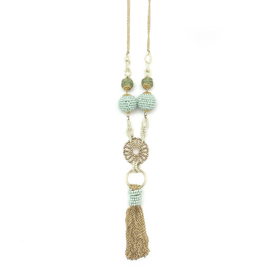 Sachi Calming Sage Collection Necklace - Chain Tassel, Beads