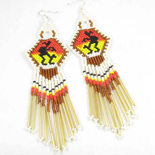 Handmade Beaded Cream Seed Beaded Kokopelli Earrings