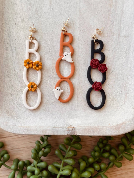 Stick By You Boutique - BOO fall Halloween clay dangle earrings