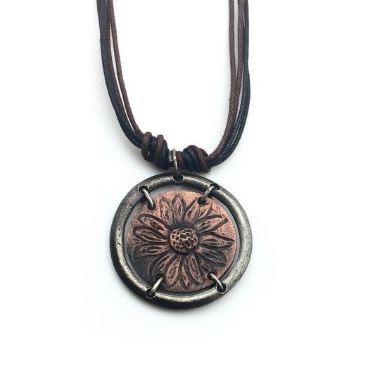 Pewter Necklace - Sunflower in Circle