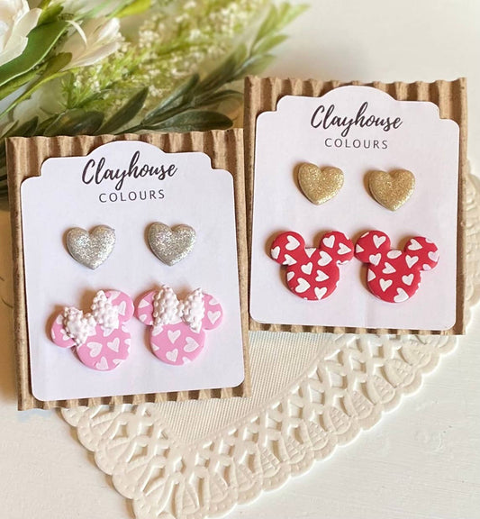 Heart Mouse Clay Earrings