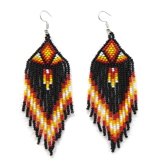 Handmade Beaded Black Sun Colors Hook Earrings