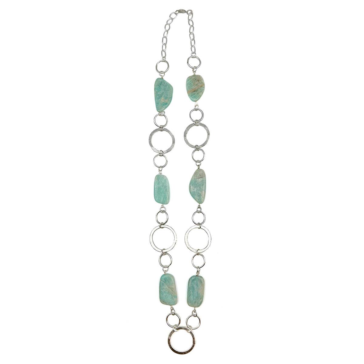 Silver-Plated Long Necklace With Amazonite Stones