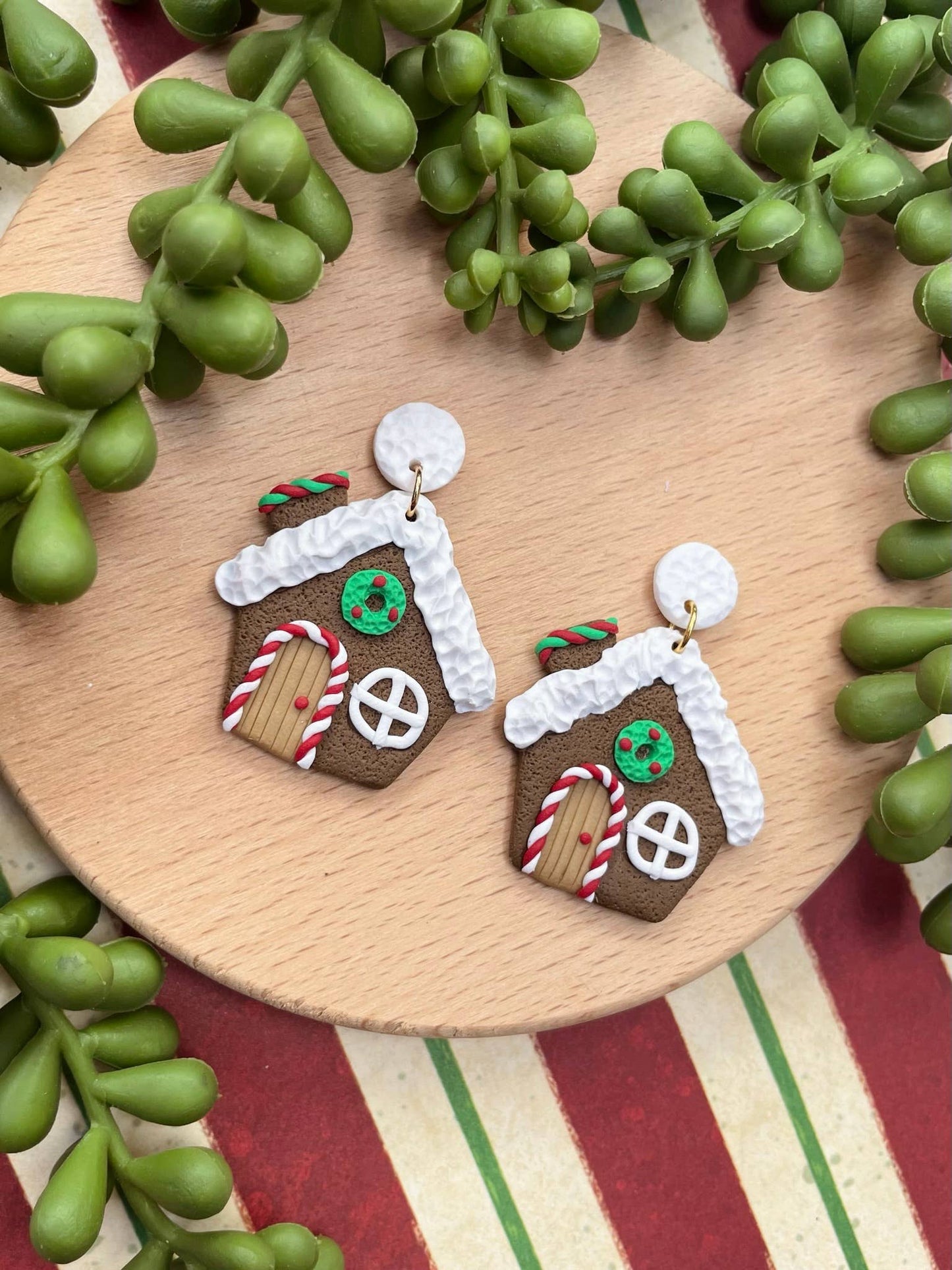 Gingerbread house Christmas clay dangle earring