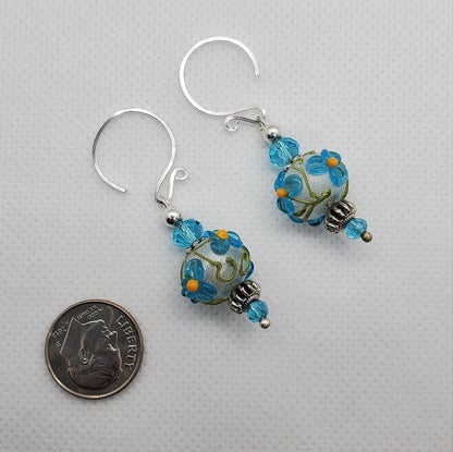 Garden Blooms Artisan Glass Earrings, Lampwork Glass Bead by Grace Lampwork Beads, Silver Filled Earring Wire