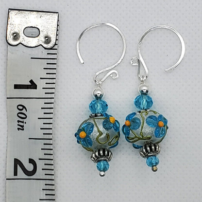 Garden Blooms Artisan Glass Earrings, Lampwork Glass Bead by Grace Lampwork Beads, Silver Filled Earring Wire