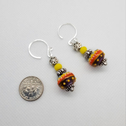 Autumn Dream Artisan Glass Earrings, Lampwork Glass Bead by Grace Lampwork Beads, Silver Filled Earring Wire