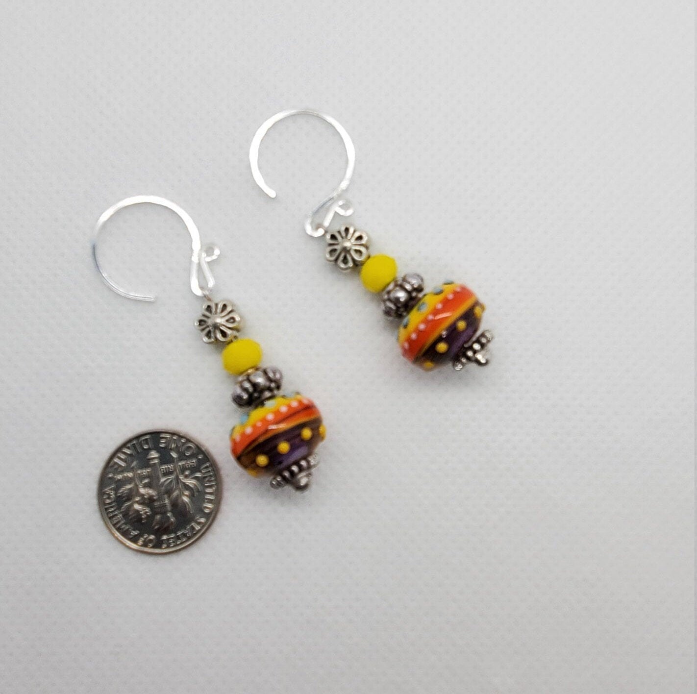 Autumn Dream Artisan Glass Earrings, Lampwork Glass Bead by Grace Lampwork Beads, Silver Filled Earring Wire