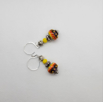 Autumn Dream Artisan Glass Earrings, Lampwork Glass Bead by Grace Lampwork Beads, Silver Filled Earring Wire