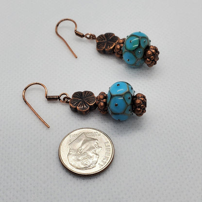 Hawaiian Dream Artisan Glass Earrings, Lampwork Glass Bead by Grace Lampwork Beads, Copper Earring Wire