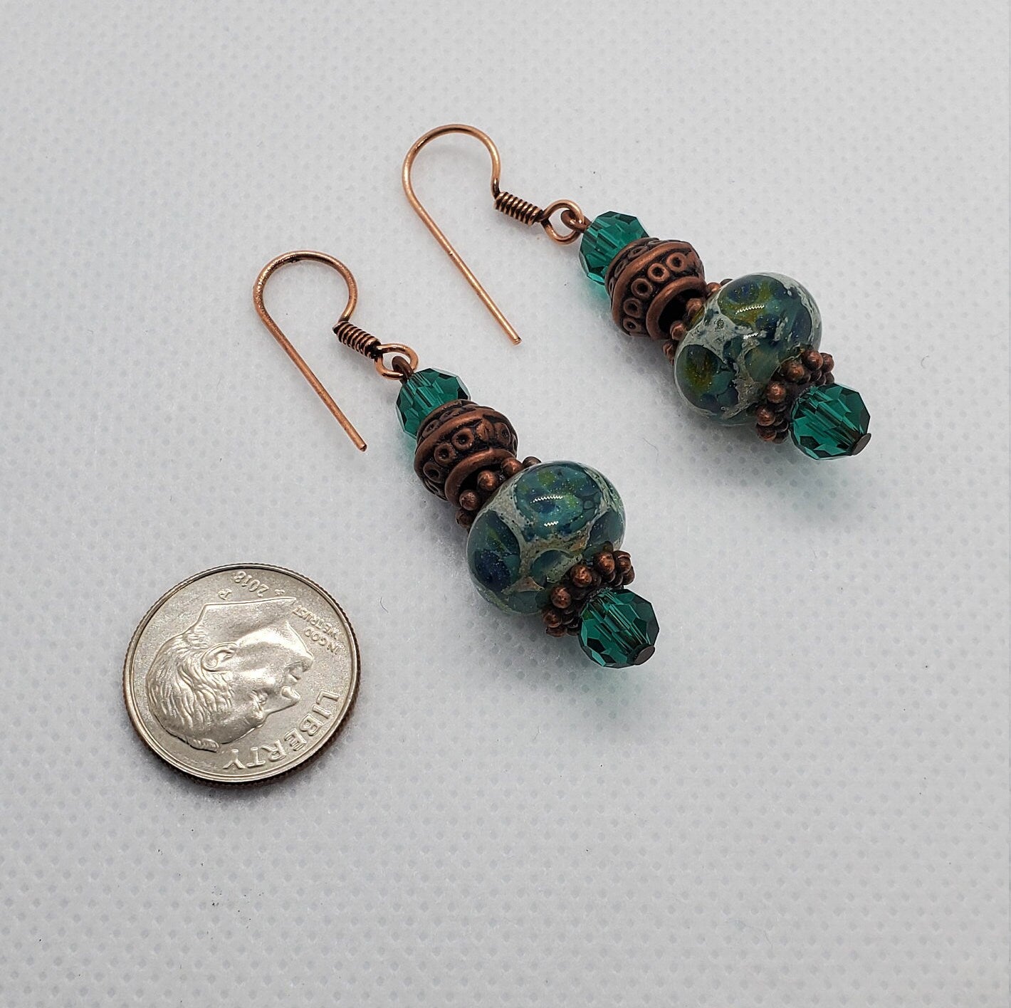 Arabian Nights stunning Artisan Glass Earrings, Lampwork Glass Bead by Grace Lampwork Beads, Copper Earring Wire