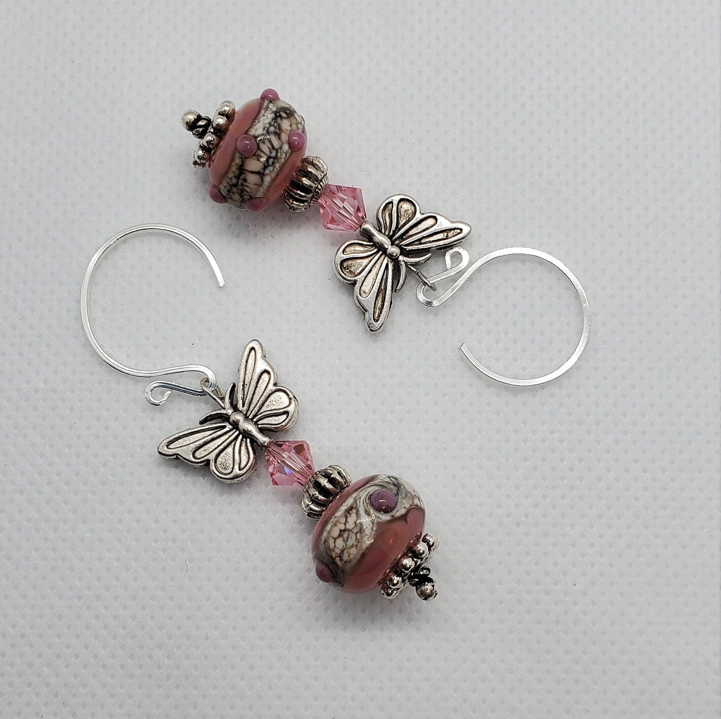 Butterfly Kisses Artisan Glass Earrings, Lampwork Glass Bead by Grace Lampwork Beads, Silver Filled Earring Wire