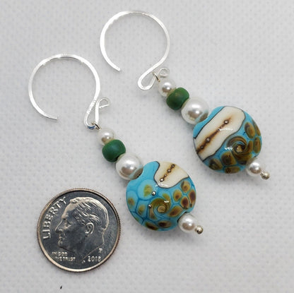 Sandy Shore Artisan Glass Earrings, Lampwork Glass Bead by Grace Lampwork Beads, Silver Filled Earring Wire