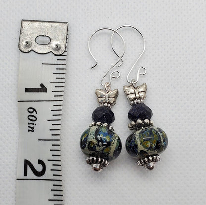 Midnight Butterfly Artisan Glass Earrings, Lampwork Glass Bead by Grace Lampwork Beads, Silver Filled Earring Wire