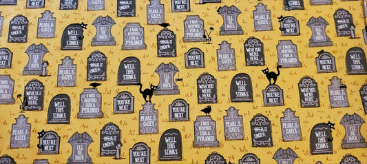 Boos & Ghouls Halloween Tombstone Fabric by the half yard. 100% Cotton.