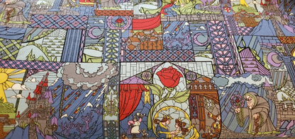 Princess Belle/Beauty and the Beast stained glass Disney Fabric by the half yard. Cotton/Spandex mix.