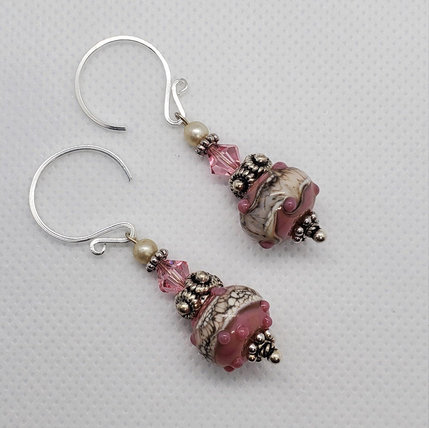 Ballerina Grace Artisan Glass Earrings, Lampwork Glass Bead by Grace Lampwork Beads, Silver Filled Earring Wire