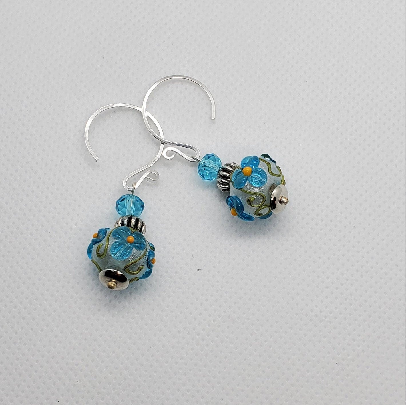 Garden Blooms Artisan Glass Earrings, Lampwork Glass Bead by Grace Lampwork Beads, Silver Filled Earring Wire