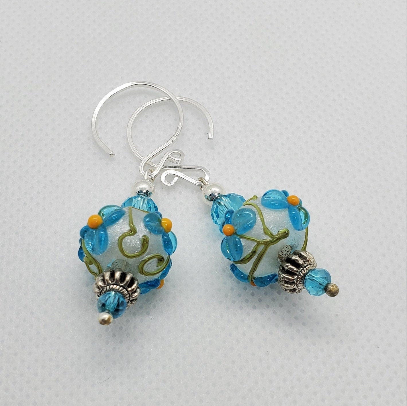 Garden Blooms Artisan Glass Earrings, Lampwork Glass Bead by Grace Lampwork Beads, Silver Filled Earring Wire