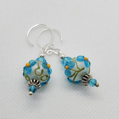 Garden Blooms Artisan Glass Earrings, Lampwork Glass Bead by Grace Lampwork Beads, Silver Filled Earring Wire